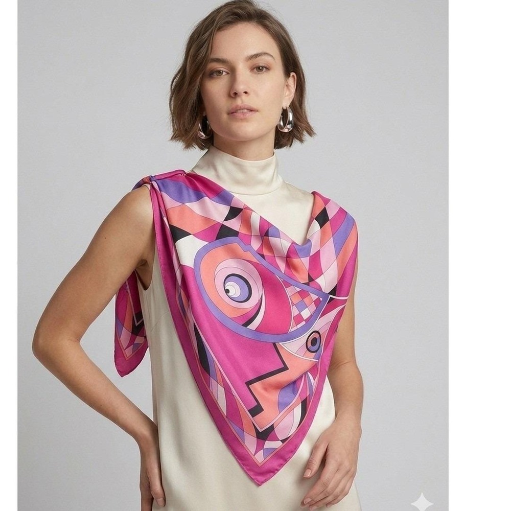 Vintage‎ Tanner Silk Scarf Square 34' Printed  Italy Pink Abstract Geometric Eye